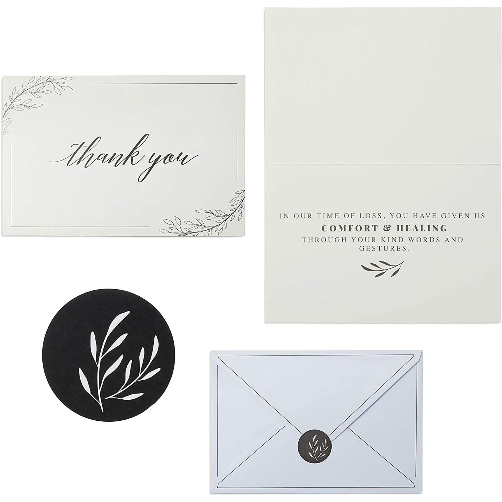 Photo 1 of Sympathy Thank You Cards with Envelopes & Sticker Seals for Funeral - 4 x 6 in, 48-Pack, Black & White - Card Set & Bulk Sympathy Thank You Notes