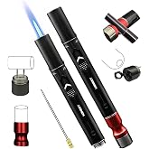 5-in-1 Windproof Torch Lighter,Adjustable Jet Flame with Punch,Holder &amp; Draw Enhancer Tool,Refillable Butane Lighter for Camping, BBQ, Candles &amp; Outdoor (Butane Not Included) Gift Set