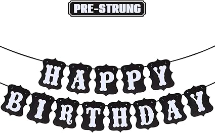 Amazon Com Happy Birthday White Black Banner Birthday Party