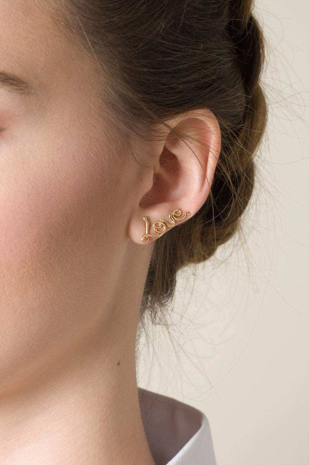 Love Ear Cuff climber Earrings, 14K Gold Plated Ear