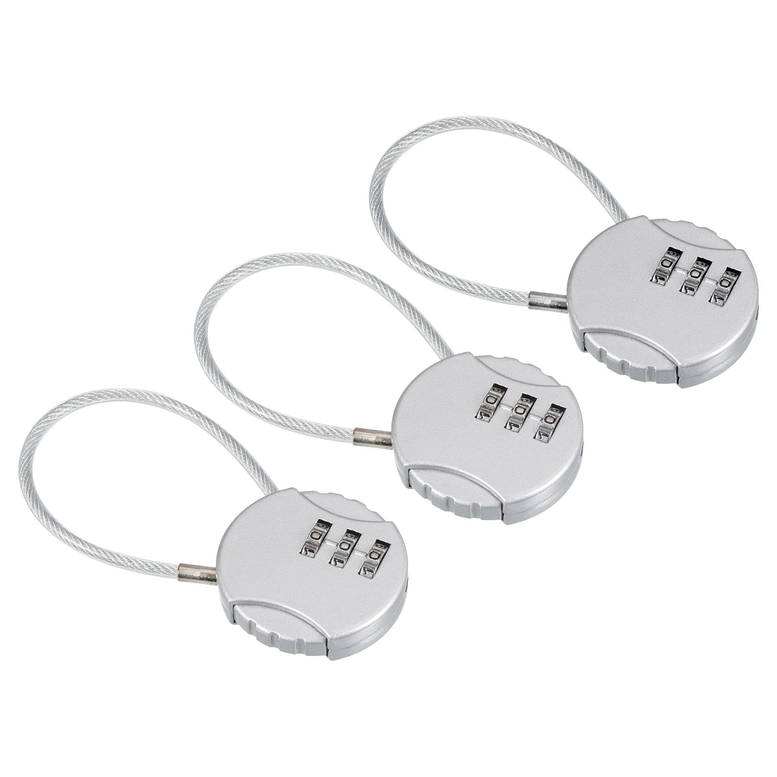 PATIKIL Combination Lock 4.7 Inch, 3 Pcs 3 Digit Outdoor Waterproof Code Padlock with Wire Rope for Luggage Gym Locker Fence Toolbox Backpack, Silver
