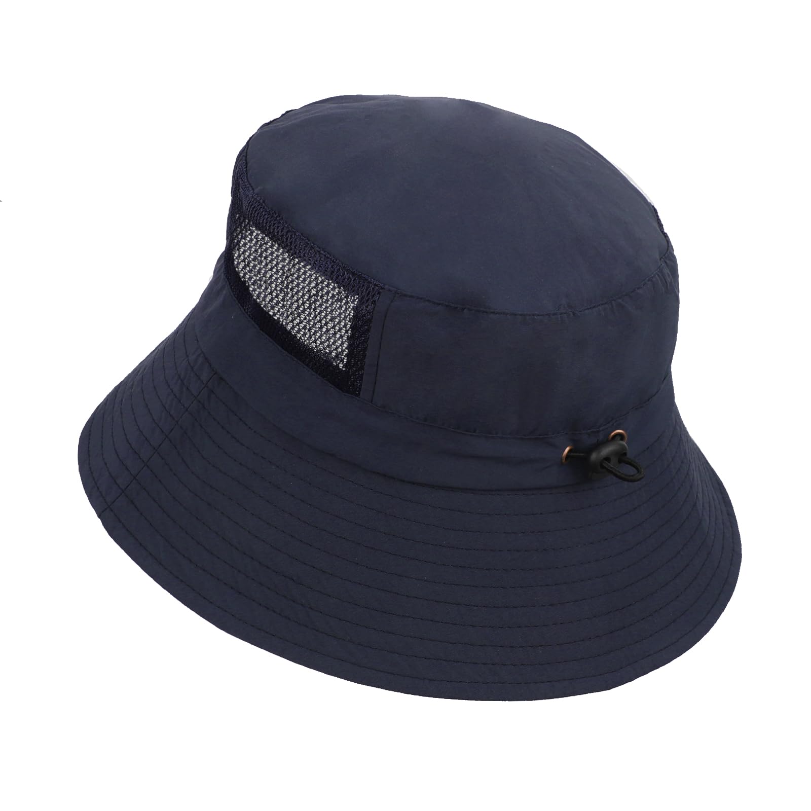 JIAHG Unisex Bucket Sun Hats with Breathable Mesh Adjustable Neck Strip Packable Quick Dry Summer Beach Sun Hat Adult Fisherman Cap for Fishing Cycling Hiking Camping Navy Blue