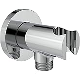 Aquaiaw Wall Supply Elbow with O-Ring Flange, Tapered 1/2 NPT Female Inlet, Solid Brass Wall Union W/Handshower Holder, Round