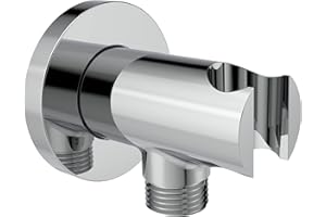 Aquaiaw Wall Supply Elbow with O-Ring Flange, Tapered 1/2 NPT Female Inlet, Solid Brass Wall Union W/Handshower Holder, Round Wall Supply Elbow W/Hand Shower bracket, Polished Chrome, G1/2 Outlet