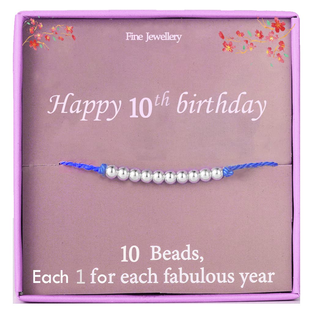 Silver Beads Bracelet Birthday Gift for 10-Year-Old Girls with Cards, Box, and Bag