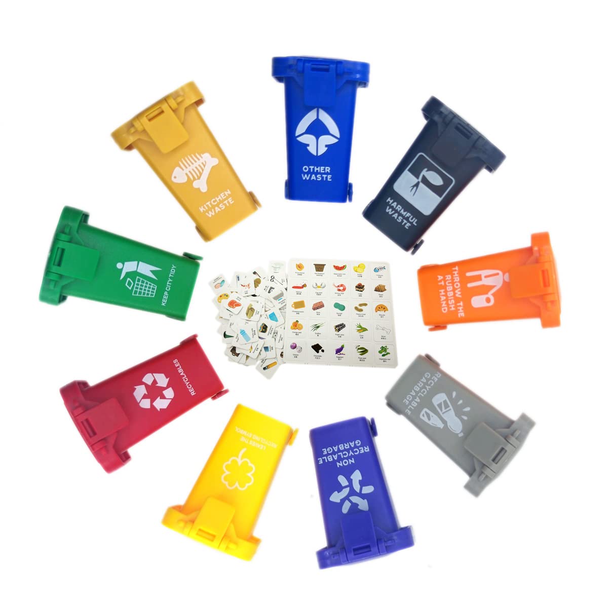 Mini Trash Can Bright Color Kids Push Toy Plastic Vehicles Garbage Cans Dollhouse Furniture (A01)