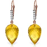 Galaxy Gold GG 14k Solid Gold Earrings with Drop Briolette Citrines and Diamonds