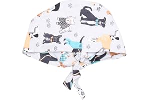 PRETYZOOM Dog Scrub Cap with Buttons for Women Men, 100% Cotton Surgical Hat with Cute Pattern, Adjustable Tie-Back Bouffant 