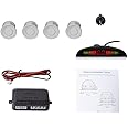 EKYLIN Car Auto Vehicle Reverse Backup Radar System with 4 Parking Sensors Distance Detection + LED Distance Display + Sound Warning (White Color)