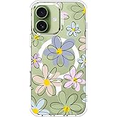 MOSNOVO for iPhone 17 Case | Compatible with Magsafe | Military Grade 6.6ft Drop Tested | Camera Control | Clear with Linear Blooms Design