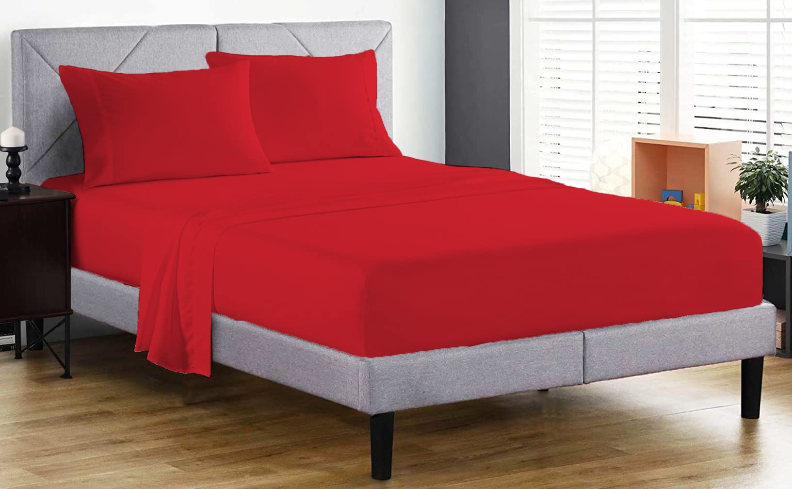 Fitted Sheet 100% Egyptian Cotton 200 Thread Count 25cm Deep Fitted Bed Sheet Hotel Quality Soft & Crisp Cotton Bedding Set (Red, Super King)