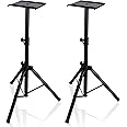 PYLE Speaker Stand- Heavy Duty Metal Tripod Base, Adjustable Height 34.0” to 53.0” Weight Capacity 90lbs, w/Safety Support Pi