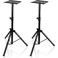 PYLE Speaker Stand- Heavy Duty Metal Tripod Base, Adjustable Height 34.0” to 53.0” Weight Capacity 90lbs, w/Safety Support Pi