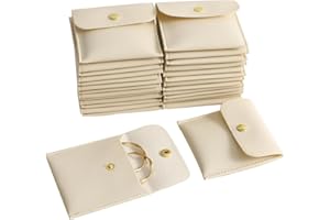 HANDMADE 40pcs PU Leather Small Bags for Jewelry 8 x 8cm Snap Button Jewelry Packaging Bag Beige Luxury Small Favor Bags Jewelry Gift Bags for Earrings Necklaces Bracelet Ring