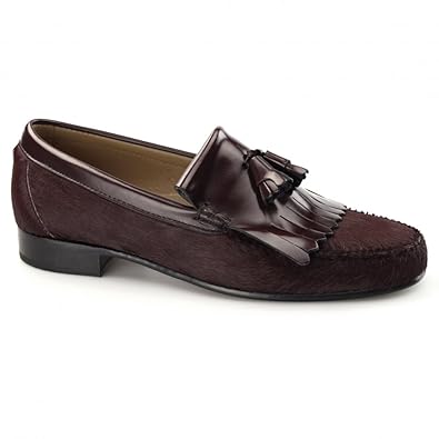 Blakesyes Navarro Mens Pony Hair Leather Fringe Loafers Bordeaux
