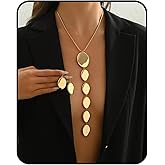 JWIGP Statement Necklace and Earrings Set – 2PCS Gold Silver Chunky Geometric Pendant Jewelry with Snake Chain, Asymmetrical Ellipse Y-Necklace Metallic Fashion Jewelry for Women
