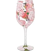 Enesco Lolita Designs Pretty as a Peony Floral Hand-Painted Artisan Wine Glass, 15 Ounce, Multicolor
