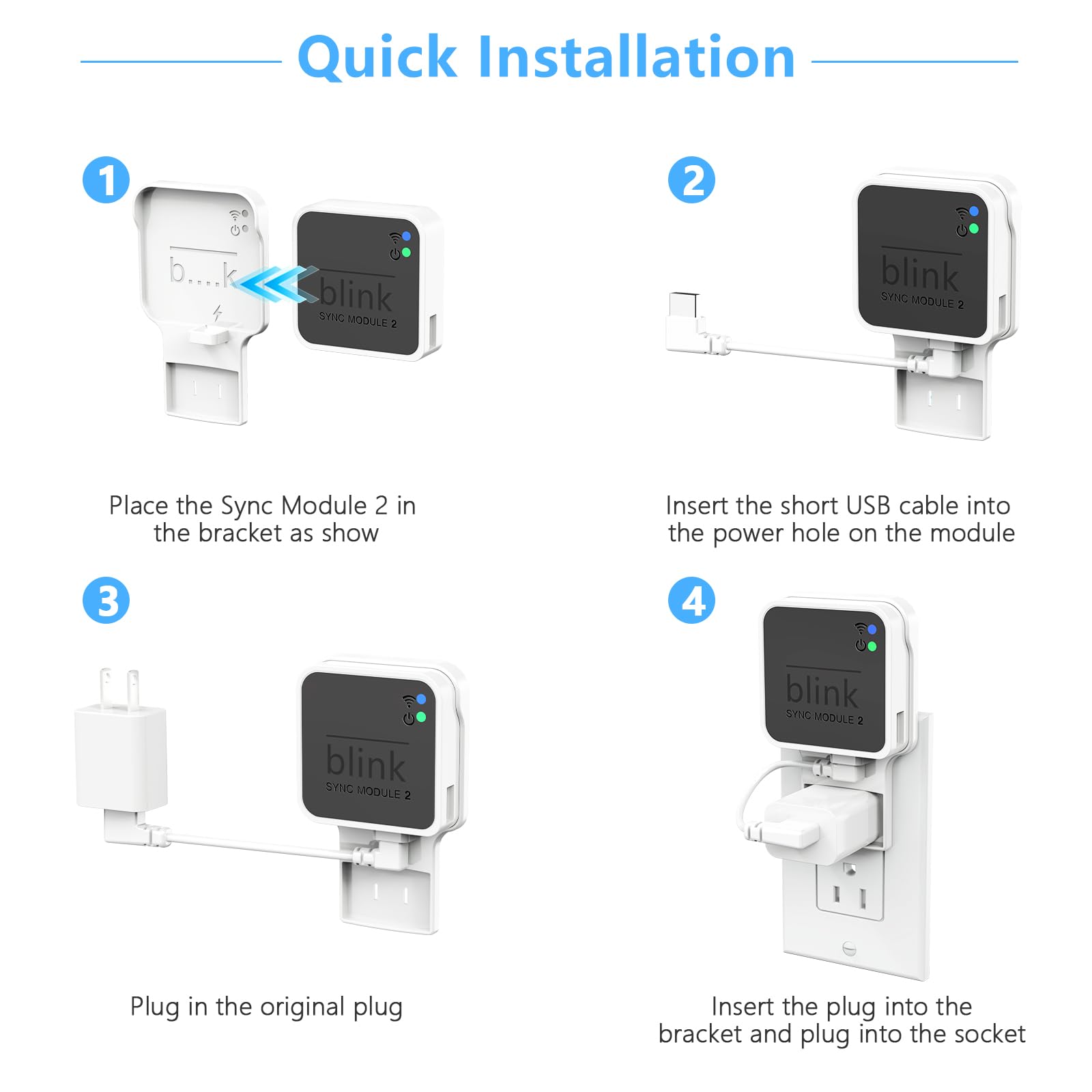 Outlet Wall Mount for Blink Sync Module 2, Mount Bracket Holder for Blink Outdoor Camera No Messy Wires Outdoor and Indoor Home Security Camera Mount with Short Cable (1 Pack)
