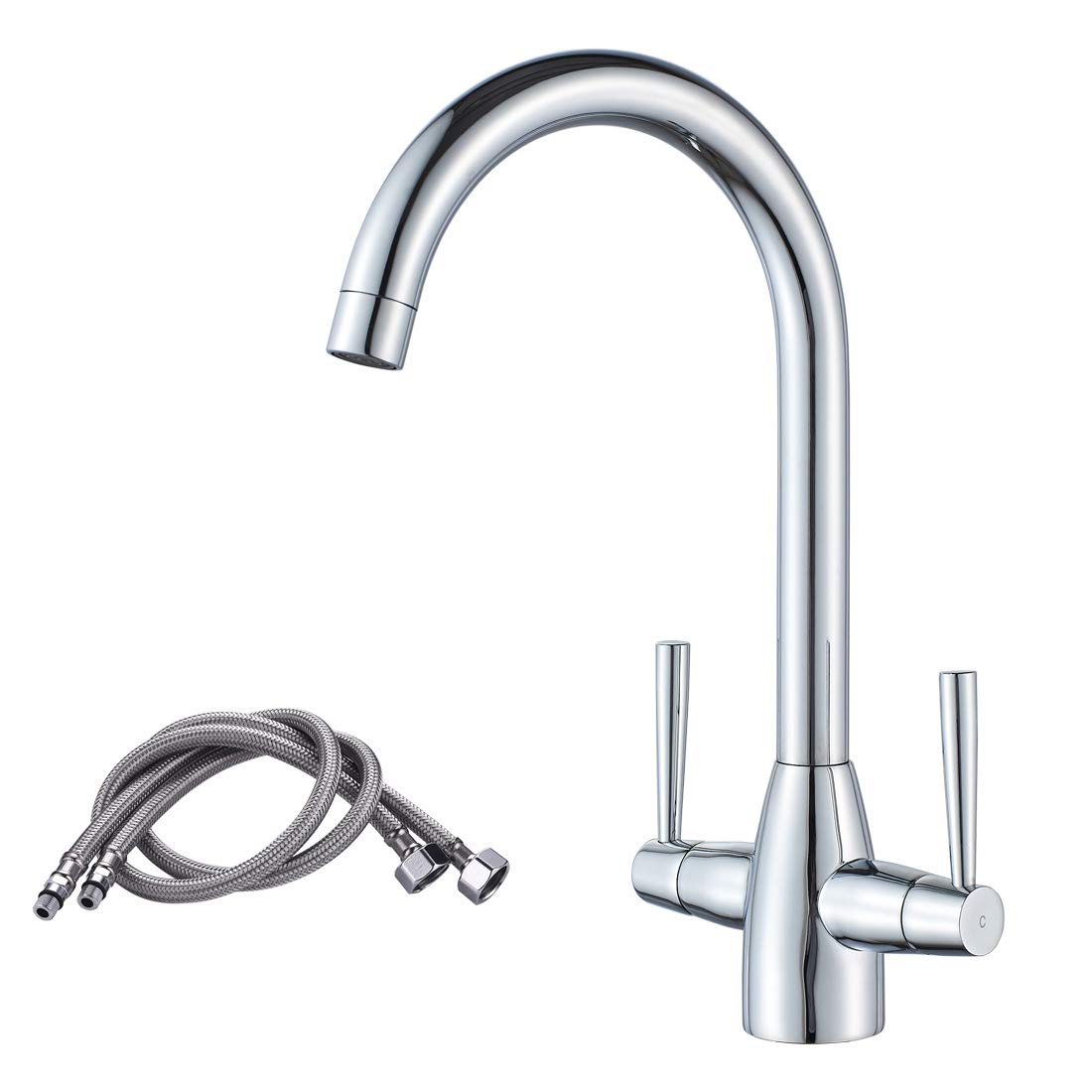NewEast Kitchen Mixer Taps,Mono Swivel Spout Double Lever Chrome Kitchen Sink Tap with UK Standard Fittings