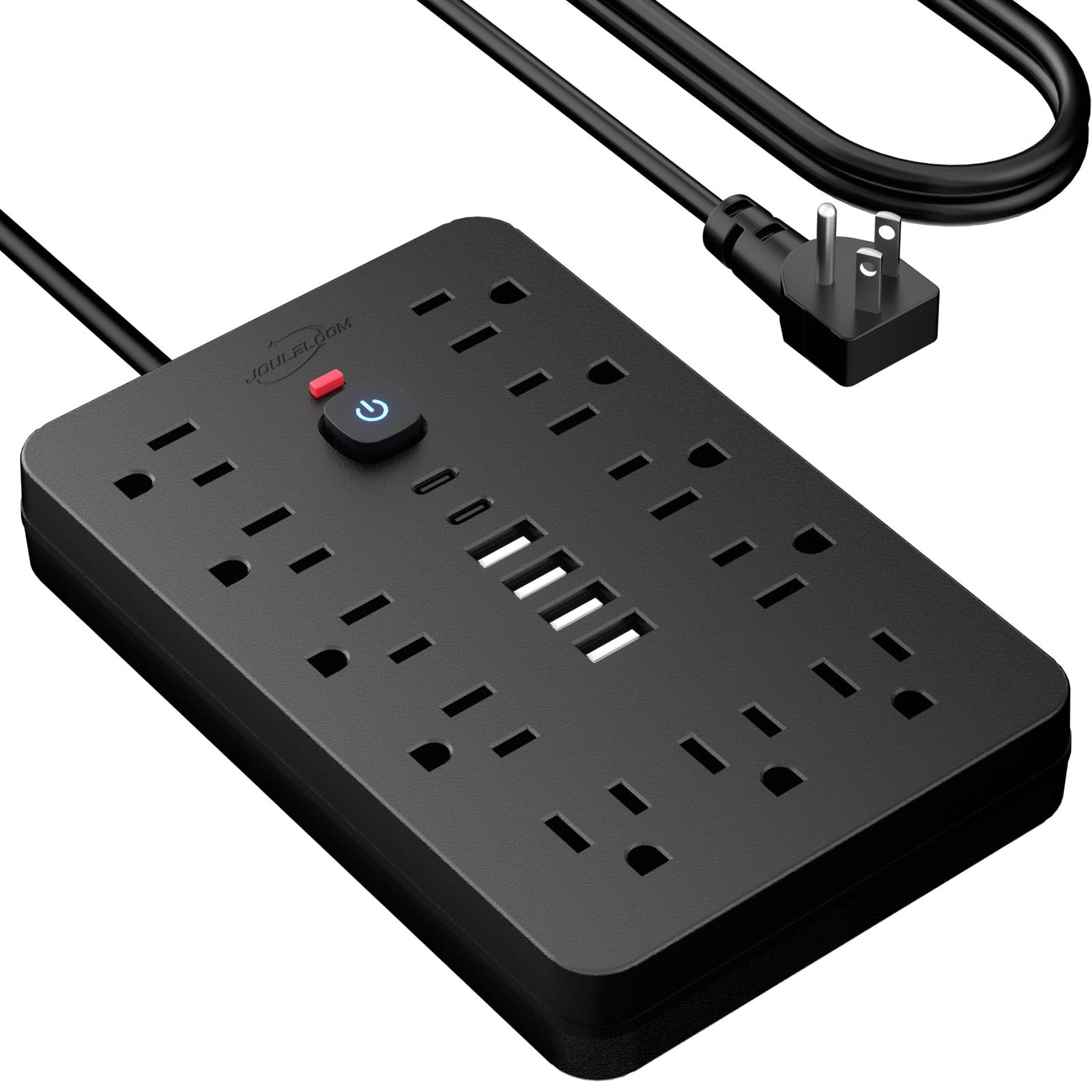 JouleLoom 5 FT Flat Plug Surge Protector Power Strip,11 Multiple AC Outlets with 6 USB Ports (2 USB C), 5 Feet Extension Cord, 1250W/10A, One Touch Switch Button, 17 in 1 Compact powerstrip