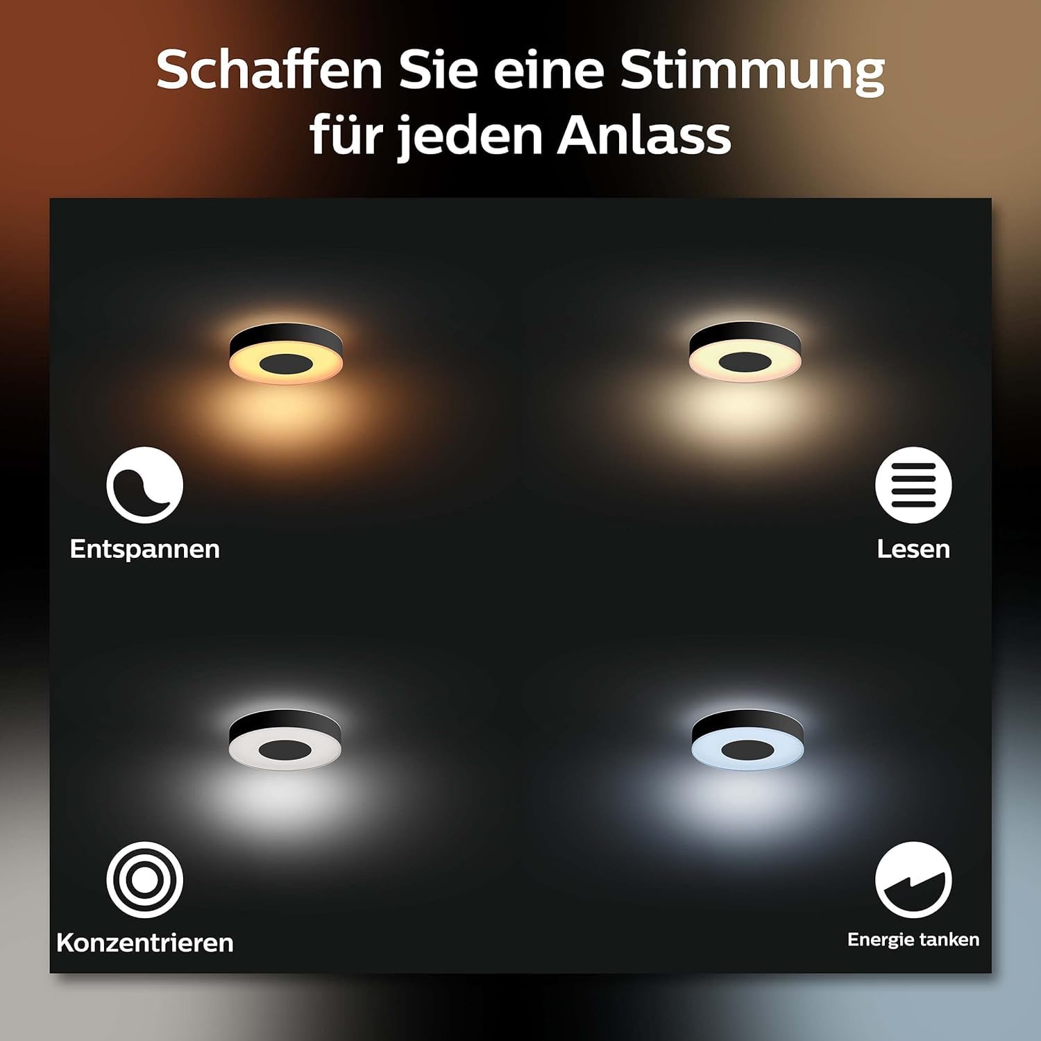 Philips Hue White & Col. Amb. Xamento Deckenleuchte, schwarz, 16 Mio. Farben, dimmbar, steuerbar via App, kompatibel mit Amazon Alexa (Echo, Echo Dot) 8