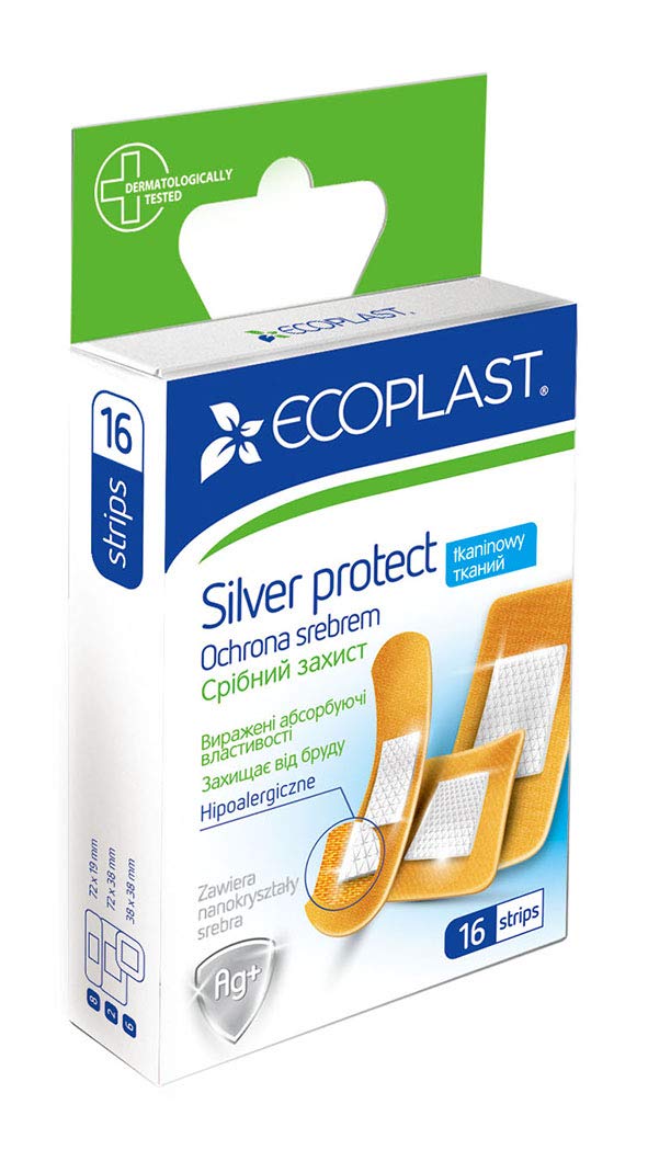 EcoPlast Sliver Protect - Set of Medical Woven Fabric plasters with Silver nonaparticles, Pack of 16