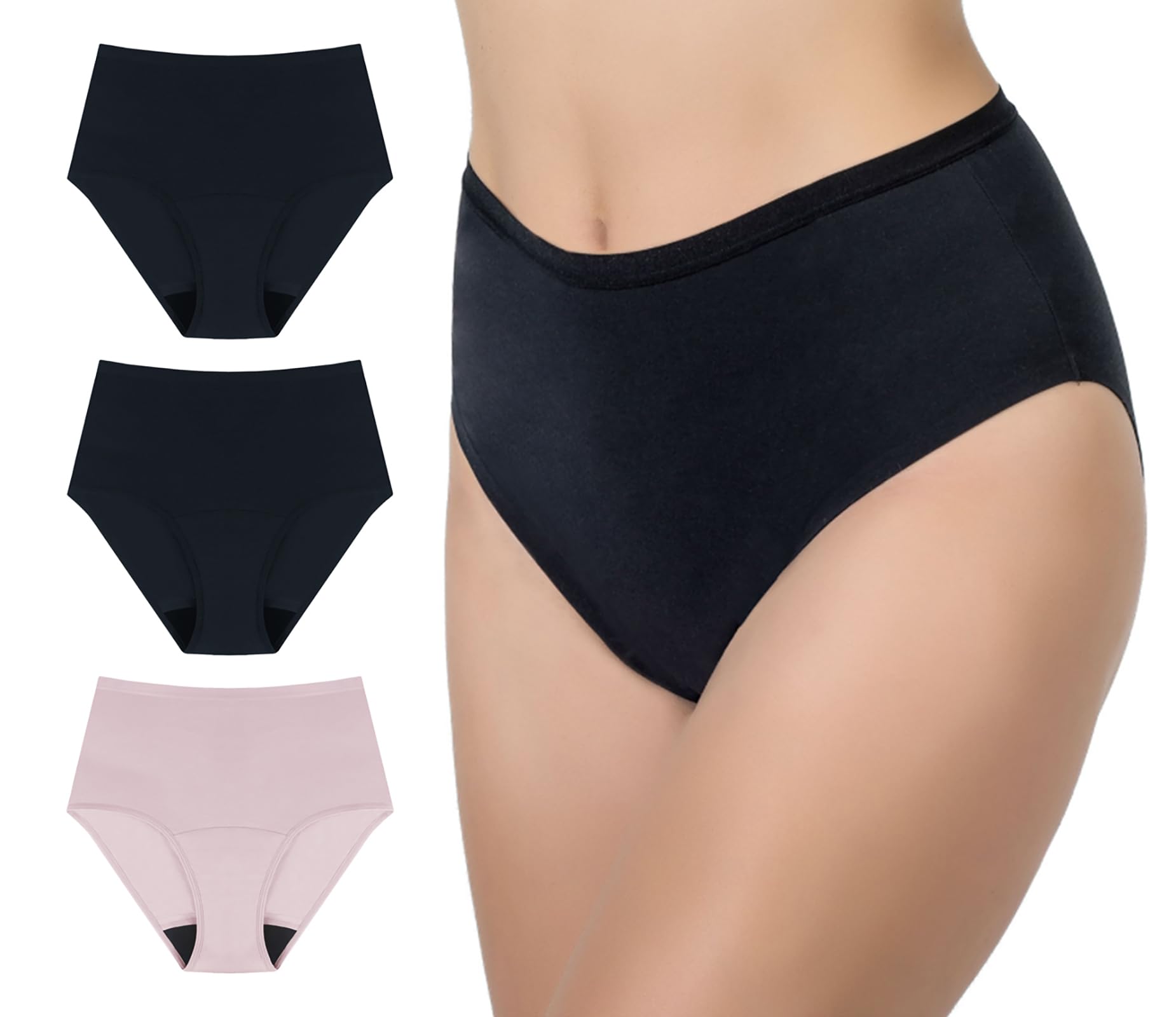 Photo 1 of AIRCUTE 3.0 Women Washable Absorbency Urine Incontinence Underwear Bladder Leak Proof Panties 3 Pack (Black-Black-Dusk, Medium)