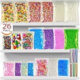 Foam Beads For Slime - 26Pack Slime Beads - Rainbow Floam Beads For Slime - Colorful Styrofoam Beads Kit - Foam Balls Set - Fishbowl Beads - Supplies For Slime Making Art DIY Craft For Kids Girls Boys