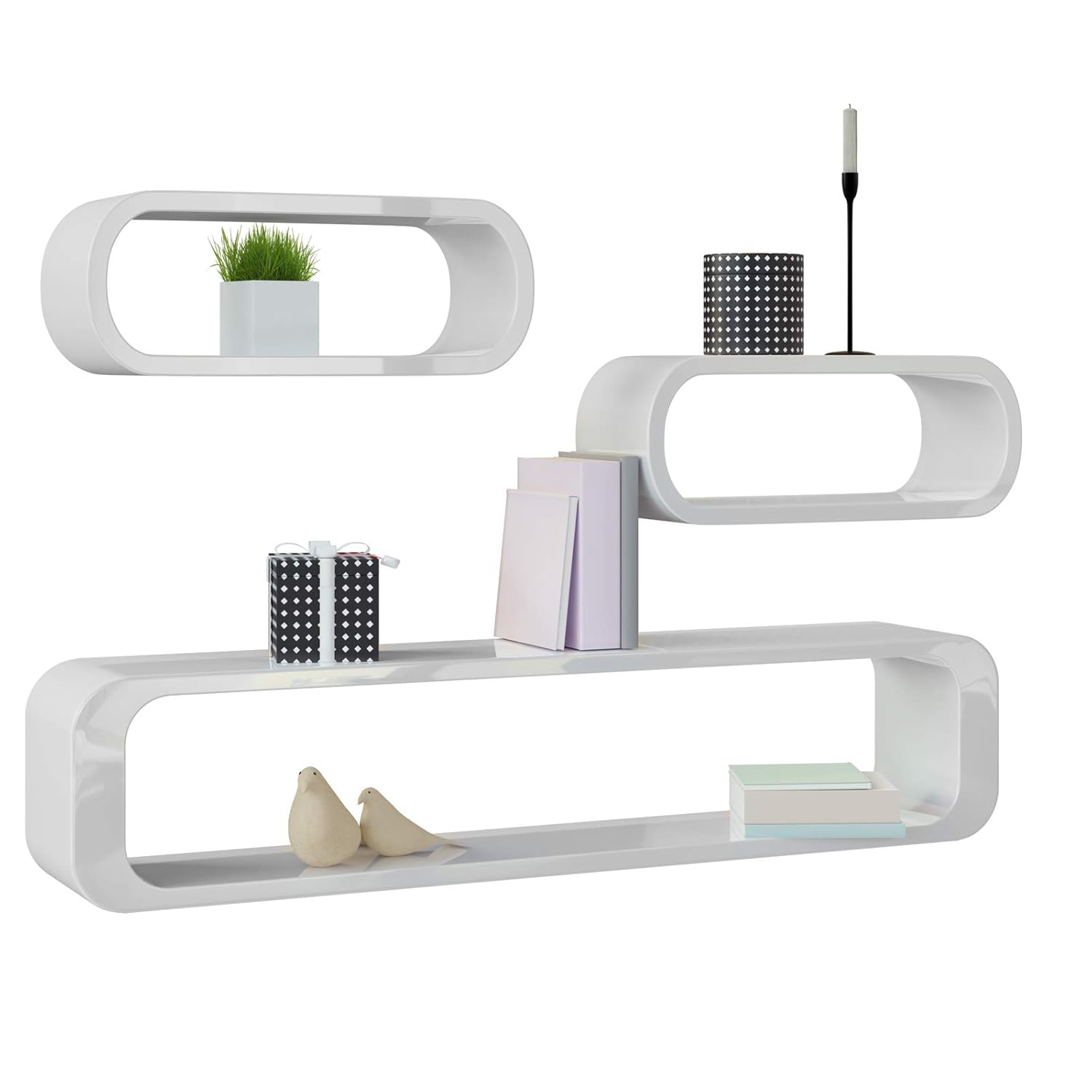 Deuba Floating Cube Shelves Set Wall Bracket Gloss White Black Red