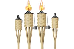 KERUITA Faux Bamboo Torches(4pack),Outdoor Decor Torches,Large Island Citronella Torch for Garden Lighting,Tropical Decor and Luau Party;Easy Refill Wide-Mouth Canister for Longer Lasting Burn