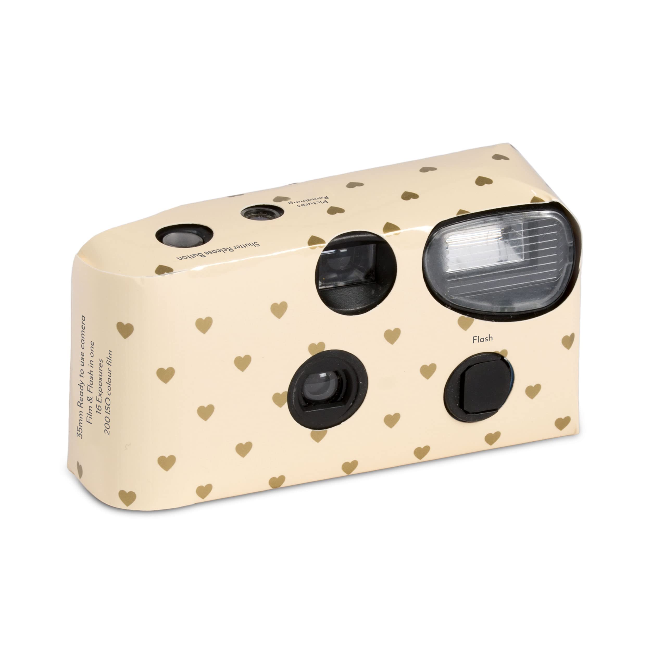 Weddingstar Disposable Camera with Flash - Ivory with Gold Hearts (10 PACK)