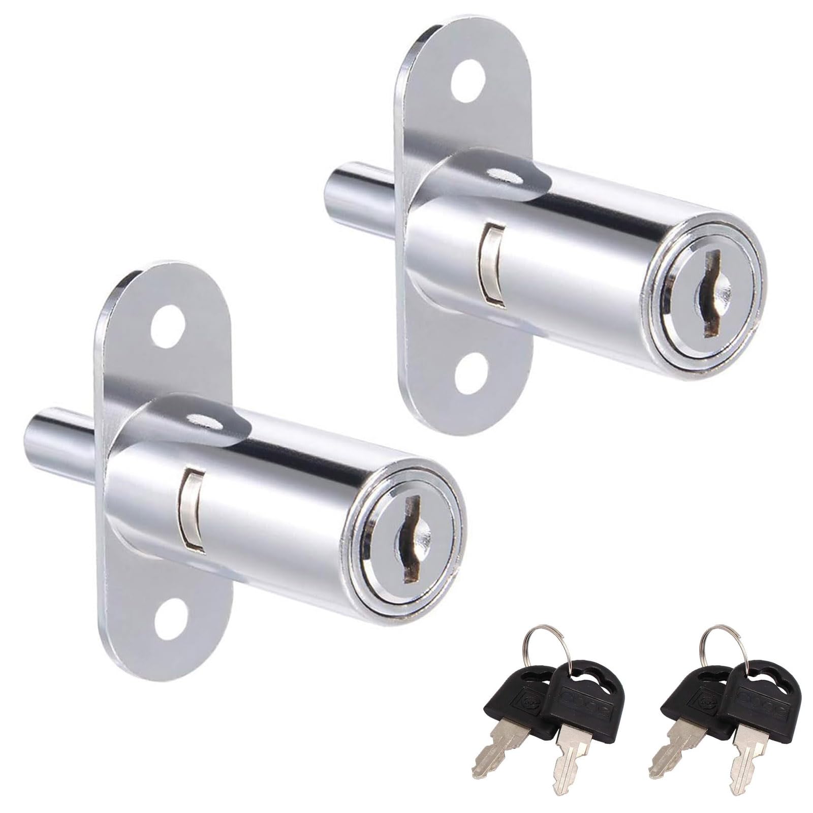 Recogwood 2Pcs 40mm Cylinder Length Push Plunger Lock, 19mm Cylinder Diameter Zinc Alloy Cylinder Cabinet Lock with Keys for Drawer Desk Wardrobe Cabinet, Keyed Different