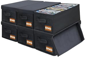 Salajory DVD Storage Boxes - 6 Pack DVD Case Holder Organize - 15.7" x 7.9" x 5.7", Holds 150 Full Case DVDs | 300 DVDs Slim Discs, Desktop or Closet DVD Organizer Can Store Blu-ray | Game | Movie