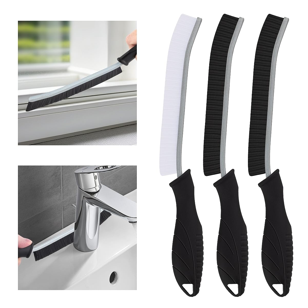 TQRR Hartborsten Eckenreinigungsbürste- Multifunktionale Fugenbürste, Reinigungsbürste, Spaltreinigungsbürste, Reinigungswerkzeuge Für Toilette, Badezimmer, Küche, Haushalt, Fugenmörtel(3, Schwarz)