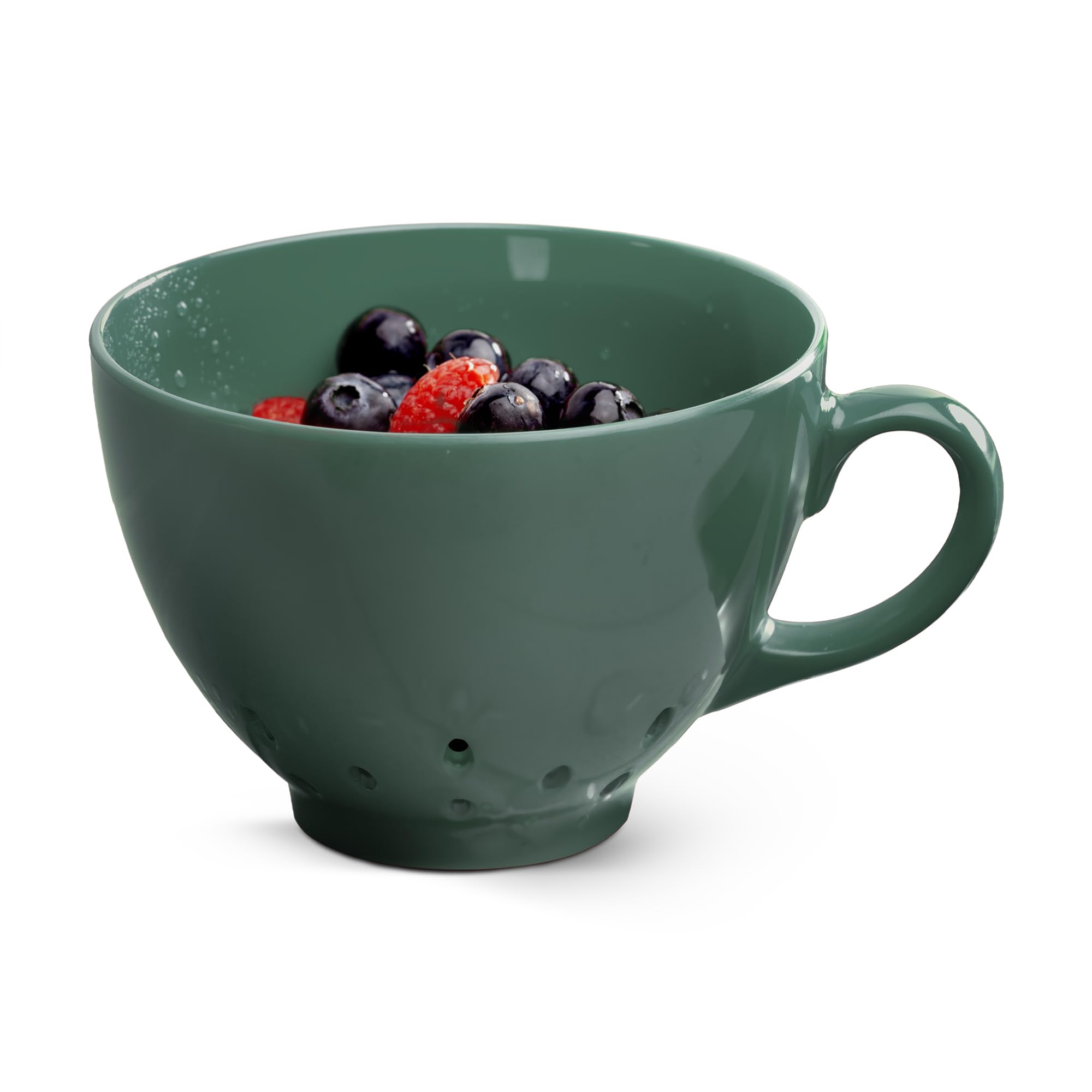 Zeal Berry Colander Cup, Small Hand-held Cup Shape Melamine Strainer/Sieve, for Washing & Draining Fruits, and Berries (10cm) - Forest Green
