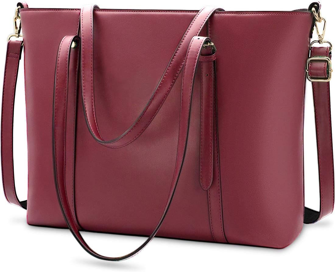 Laptop Bag for Women Lightweight Leather Work Tote Waterproof Business Office School Computer Bag for 15.6 Inch Laptop & Tablet Professional Large Capacity Briefcase Handbag Shoulder Bag Black Claret