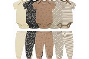 MEYSAHO Baby Newborn Layette 10-Piece Sets Cotton Bodysuits Pants Sets for Baby Boys Girls Toddler Unisex Baby Gift Set