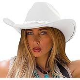 DRESHOW Glitter Cowboy Hat Classic Western Rhinestone Cowgirl Hat Outdoor Wide Brim Retro Felt Fedora Hats Rolled up Caps