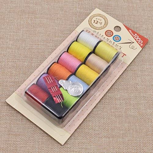 Qlychee Assorted 12 Colors Sewing Thread Thin Yarn Quilting Thread 12 Spools 20 Yards