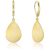 LANCHARMED 14K Gold Dangle Earrings for Women,Lightweight Circle Disc Coin Geometric Flat Brushed Drop Earrings, Hypoallergenic Leverback Earrings S925 Jewelry
