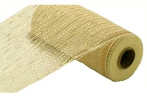 CRAIG BACHMAN 10 inch x 30 feet Deco Poly Mesh Ribbon - Cream with Gold Foil