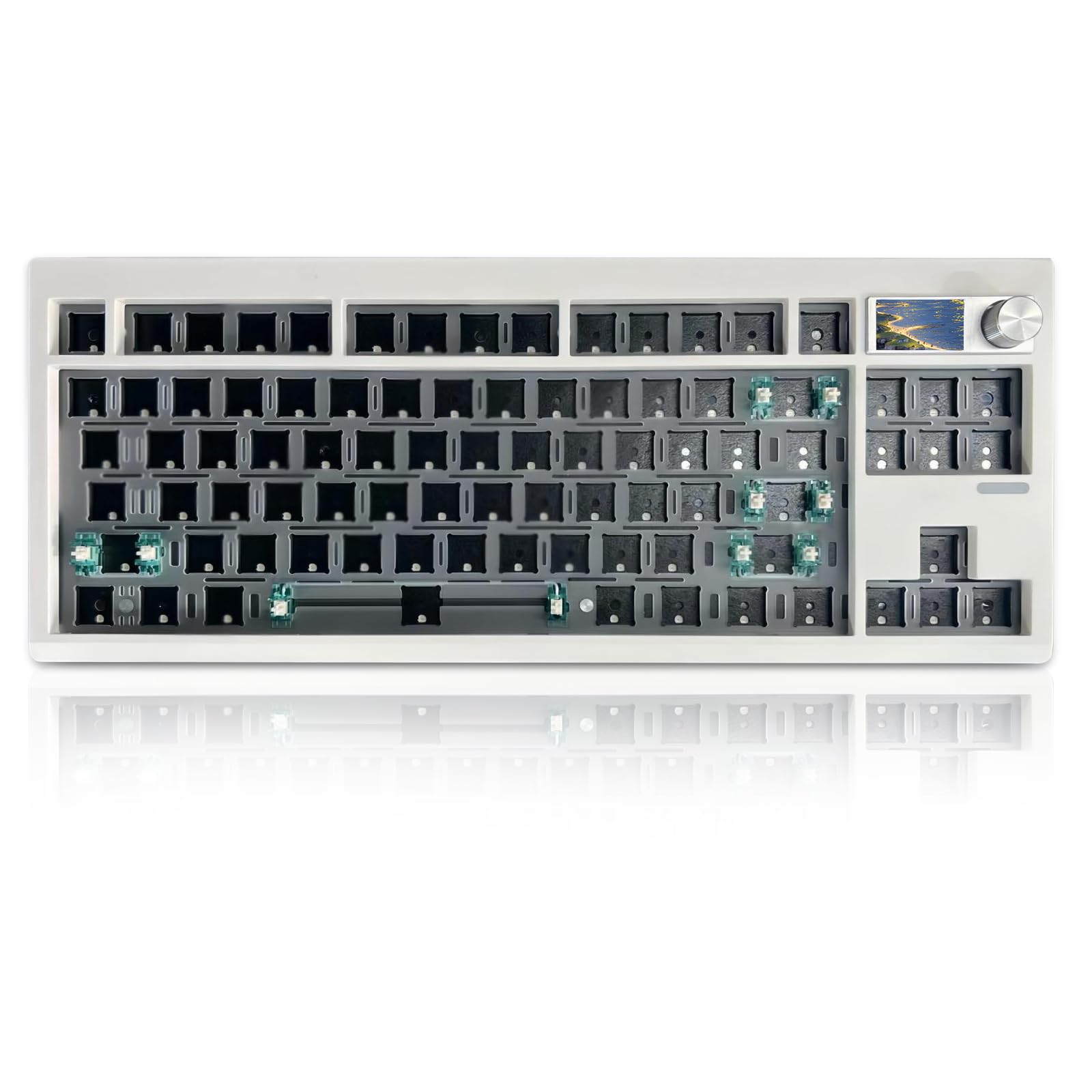 Photo 1 of ZMX GMK87 Keyboard Barebones Kit,Gasket Mount Hot Swap PCB Triple Mode BT5.0/2.4G/Type-C Wireless Mechanical Keyboard with Knob VIA-Programmable Custom TFT-Screen RGB Gaming DIY Kit (White)