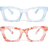 KoKoBin 2 Pack Oprah Style Reading Glasses for Women Blue Light Blocking, Cute Oversized Square Computer Readers Spring Hinge