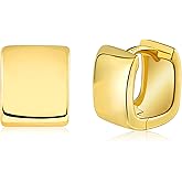 925 Sterling Silver 14k Gold Plated Chunky Huggie Hoop Earrings for Women - Small Square Hoops, Cute Thick Earrings, Trendy Jewelry Gifts
