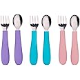 WeeSprout Toddler Utensils, 3 Forks & 3 Spoons, 18/8 Stainless Steel & Food Grade Silicone, Thick Easy-Grip Handles, Perfect Length For New Self Feeders, Gentle On Gums & Teeth, Dishwasher Safe