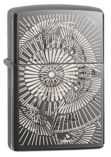 Zippo Asian Floral Pocket Lighter, black Ice
