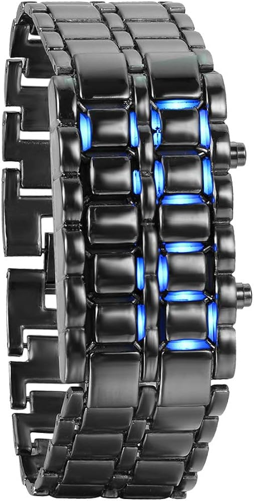 JewelryWe Fashion Unisex Men's Lava Blue LED Digital Black Bracelet Watch