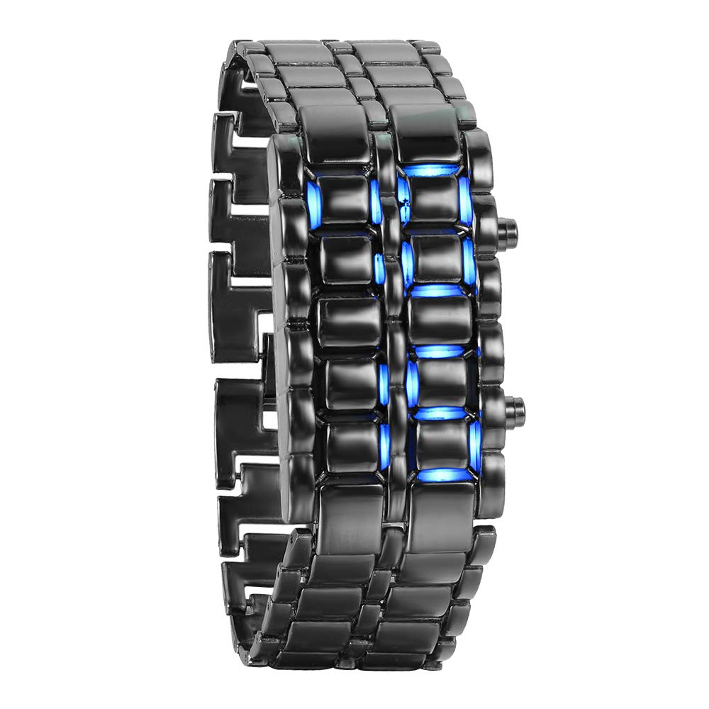 JewelryWe Fashion Unisex Men's Lava Blue LED Digital Black Bracelet Watch