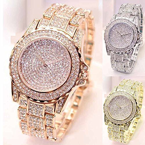 wSelio Round Luxury Women Watch,Crystal Rhinestone Diamond Watches, Stainless Steel Wristwatch (Silver)