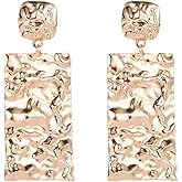 ONLYJUMP Handmade Minimalist Hammered Square Earrings for Women Alloy Geometric Earrings Large Metal Rectangle Earrings Statement Dangle Earrings